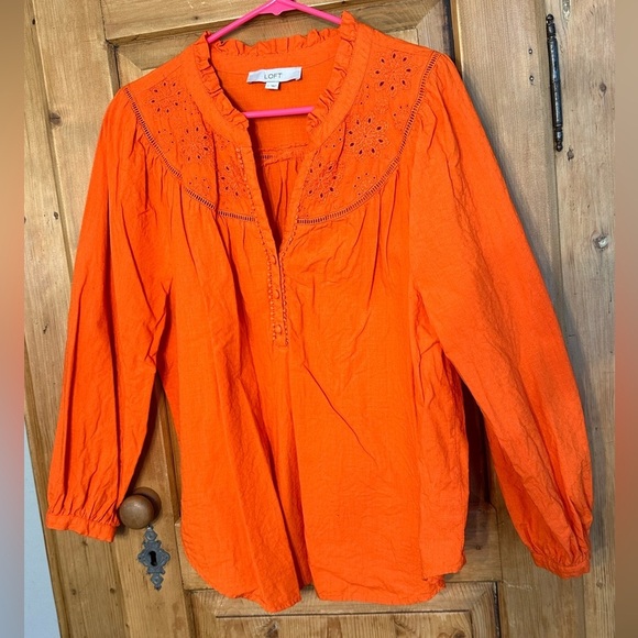 Loft Gorgeous Orange Lightweight Long Sleeve Cotton/Linen Blend Size Large - Picture 1 of 9